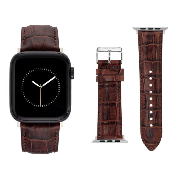 NIB Vince Camuto Brown Leather Apple Watch Band – Crocodile Pattern – 42/44/45mm - Picture 1 of 11